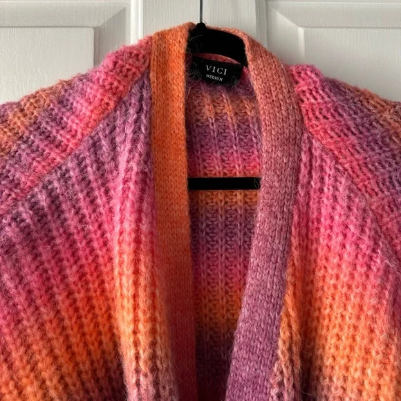 Vici Pink and Orange Knit Cardigan Sweater - Picture 3 of 4